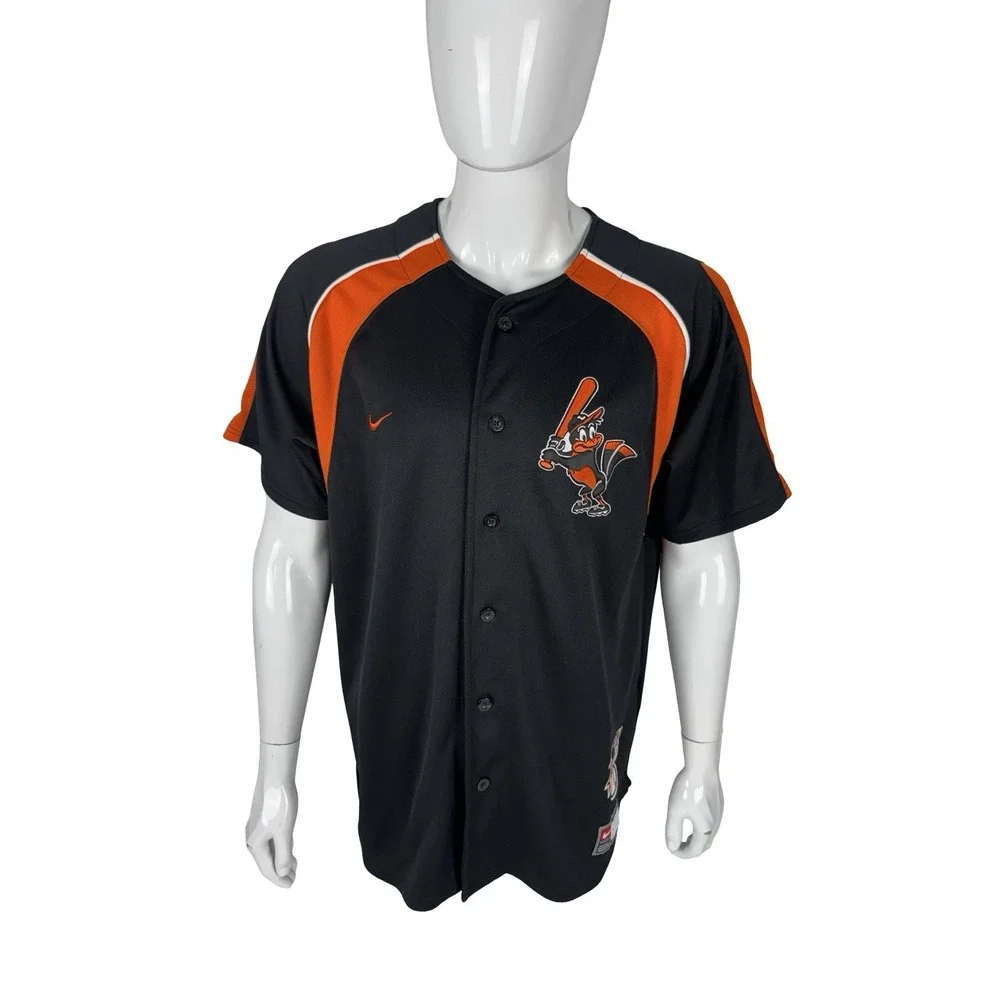 Nike Baltimore Orioles Mens Large Jersey MLB Black Alternative Cartoon Vintage